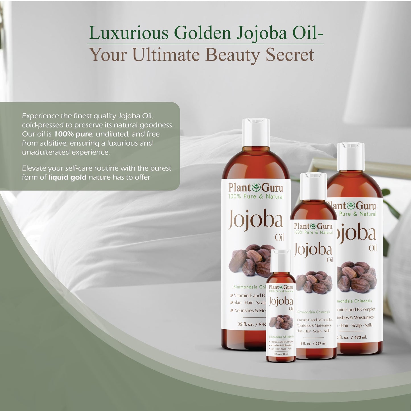 Plant Guru Jojoba Oil 4 fl. oz. Cold Pressed Unrefined - 100% Pure Natural Moisturizer For Skin, Body, Face And Hair Growth. Deeply Hydrating Carrier Beauty & Personal Care Plant Guru