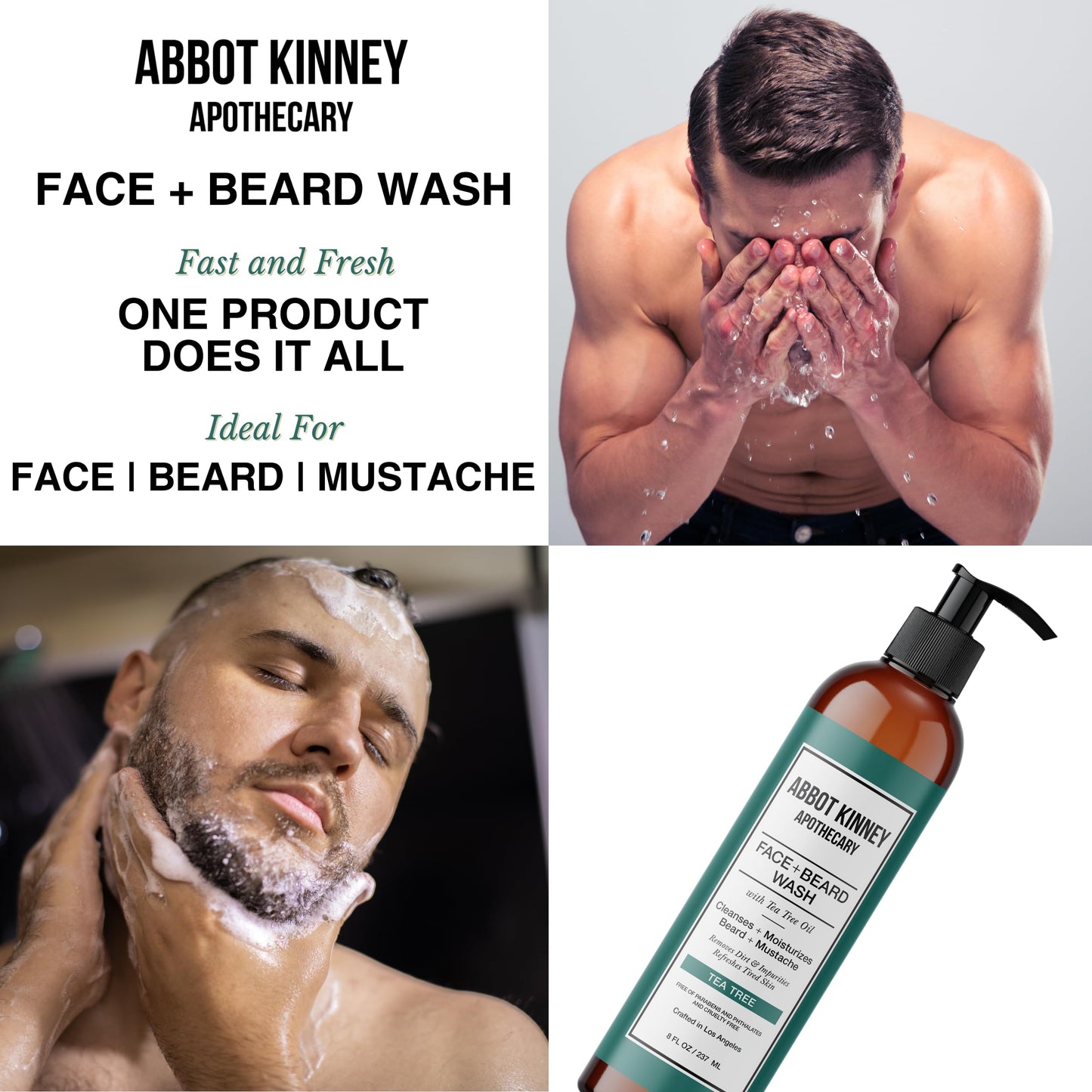 ABBOT KINNEY APOTHECARY Beard Wash, Sulfate Free Men's Face Wash, Softens Facial Hairs, Removes Dandruff and Dirt, Beard Shampoo with Tea Tree Oil Beauty and Personal Care ABBOT KINNEY APOTHECARY