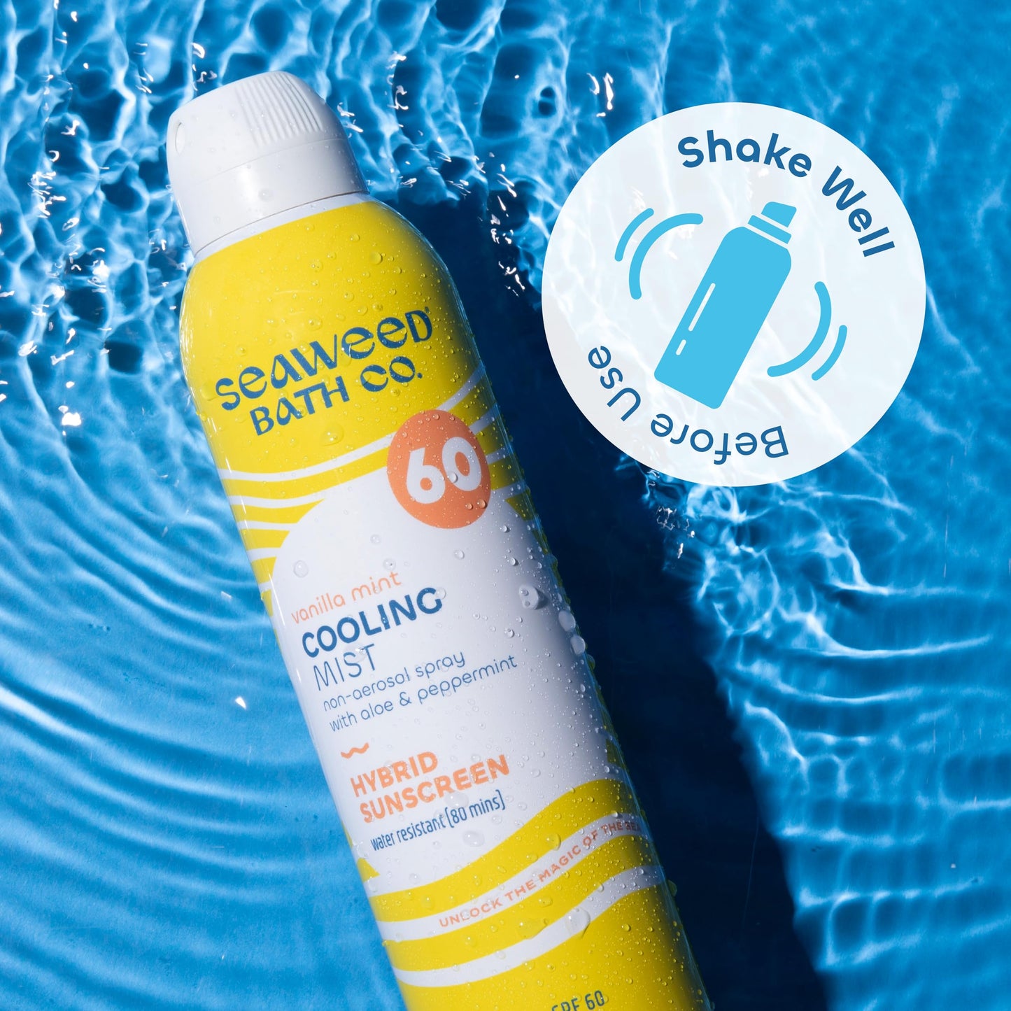 Seaweed Bath Co. Cooling Mist SPF 60 Sport Broad Spectrum Hybrid Sunscreen Spray, 6 Ounce, Sustainably Harvested Seaweed, Aloe, Peppermint Beauty & Personal Care The Seaweed Bath Co.