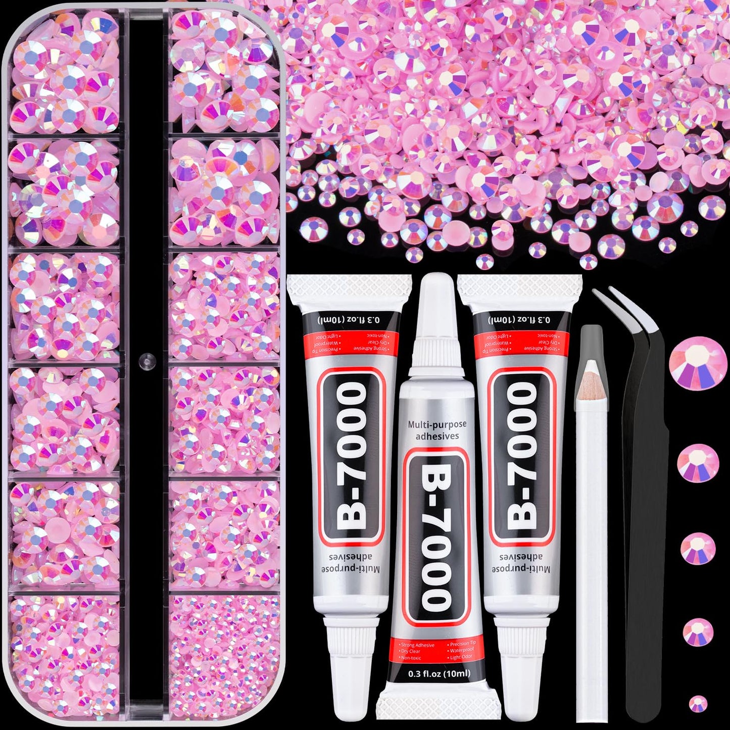Resin Rhinestones for Crafting with 3Pcs 10ml B7000 Jewelry Glue, 1 Box Light Pink AB Flatback Gems Crystals Diamond for Bedazzling Crafts DIY Nail Beauty and Personal Care TINKRSTUFF Default Title
