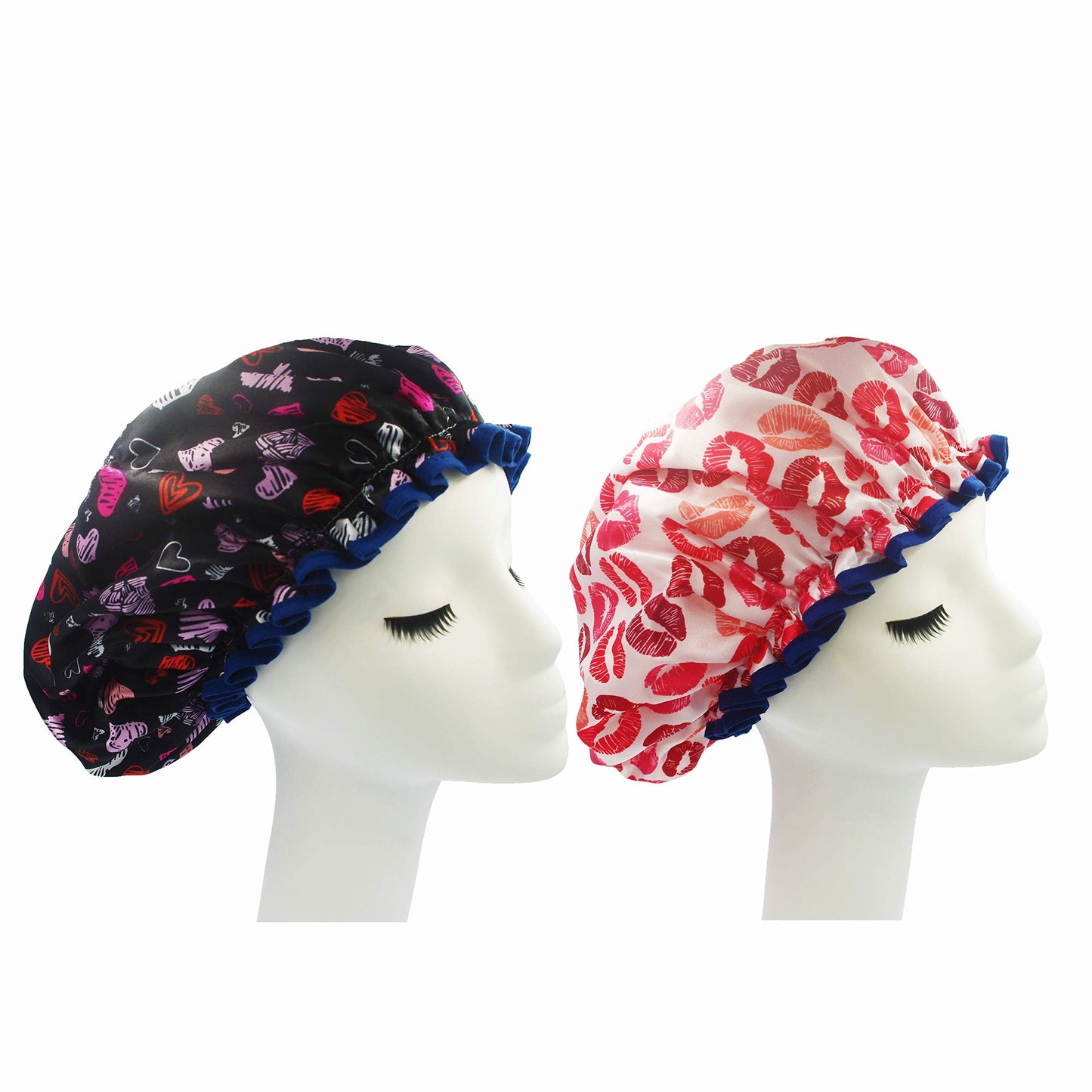 Bleu Bath (2 Pack) Sexy Lovely Fashion Style Hair Cap Extra Large Double Layer Lined Waterproof Durable Eco-Friendly Shower Cap with Tight Beauty and Personal Care Bleu Bath