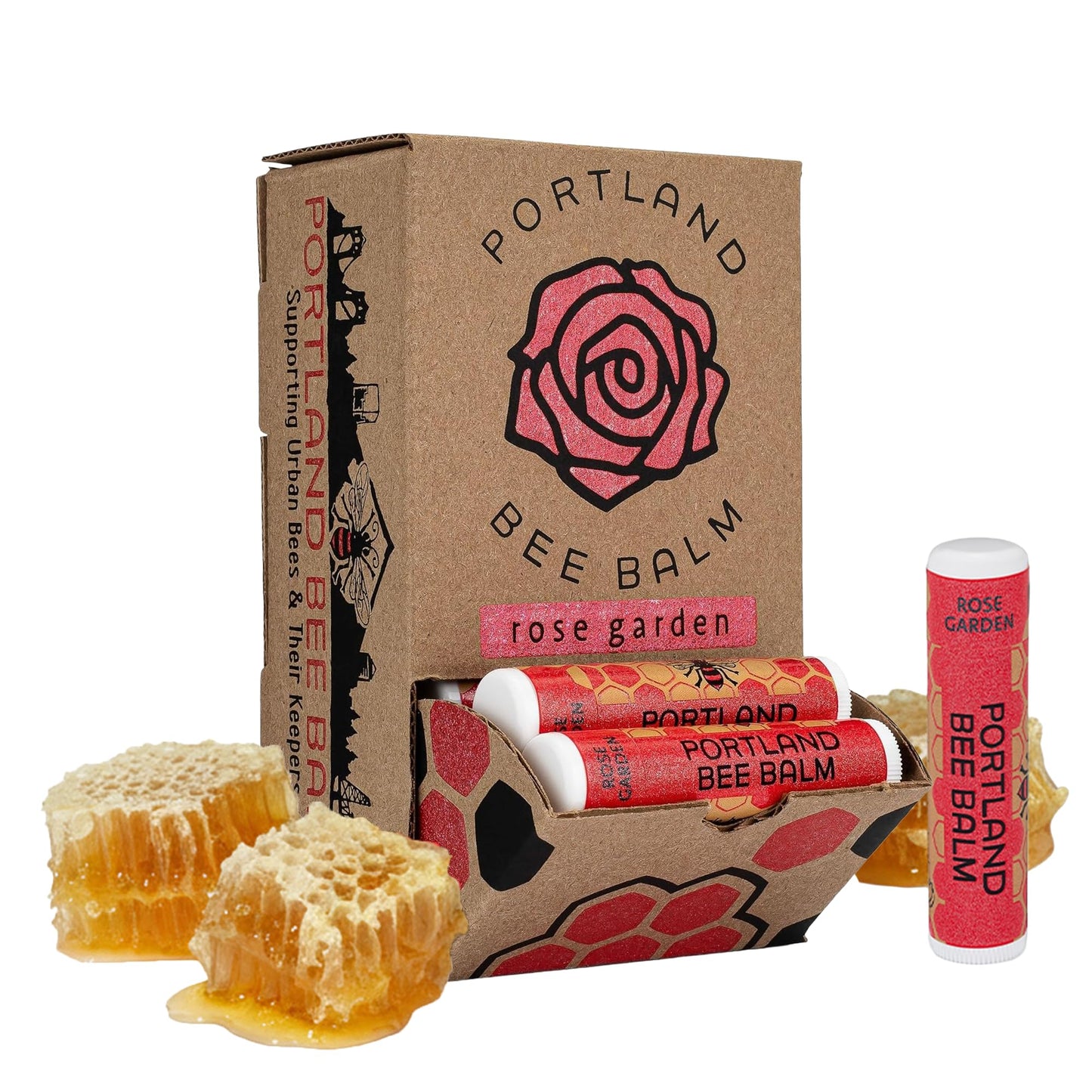 Portland Bee Balm All Natural Handmade Beeswax Lip Balm with Organic Coconut and Olive Oil (Rose Garden) - 24 Count - Natural Lip Balm, Cruelty Free Beauty and Personal Care Portland Bee Balm