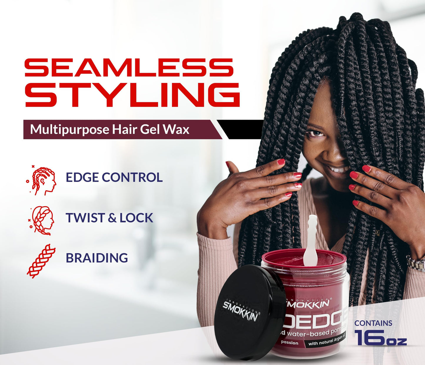 Smokkin Pro Edge Hair Styling Gel Alcohol-Free, Water-Based Pomade with Strong Hold & Argan Oil No Flakes, Edge Control, Twist & Braid Gel for Men Beauty & Personal Care INNOVATION SMOKKIN