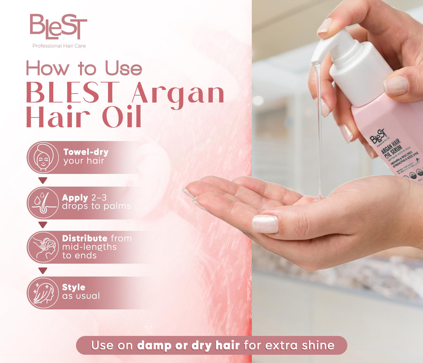BLEST PROFESSIONAL Argan Hair Oil Serum - Lightweight Nourishing Treatment with Organic Argan Oil for Hair Growth, Shine & Repair - Deep Moisturizing Beauty & Personal Care BLEST PROFESSIONAL HAIR CARE