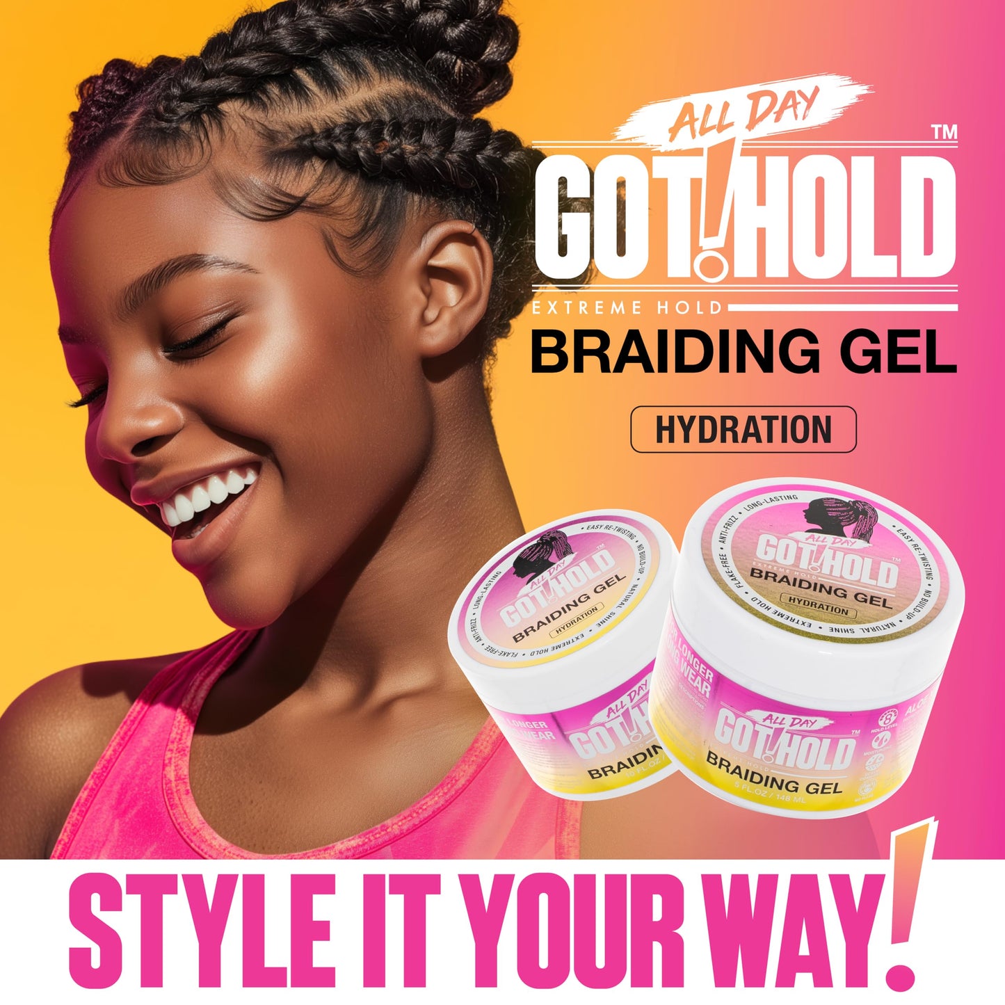 ALL DAY GOT HOLD Braiding Gel for Braids, Twists & Protective Styles (Hydration) - Strong Hold with Aloe & Rose Water - Non-Flaking Styling Gel Beauty & Personal Care ALL DAY GOT HOLD