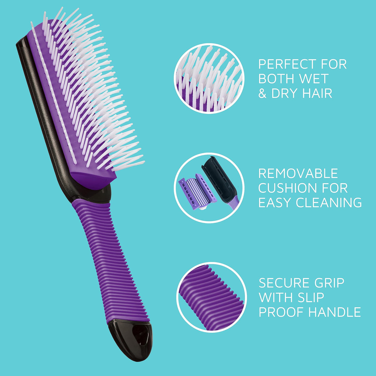 KISS Colors&Care 7 Row Non-Slip Detangling Hair Brush,Removable Cushion For Cleaning,Slip-Proof Handle For Sturdy Grip ,Detangles Without Pulling or Beauty & Personal Care KISS COLORS & CARE