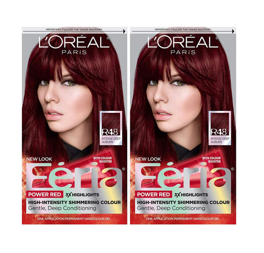 L'Oreal Paris Feria Multi-Faceted Shimmering Permanent Hair Color, R48 Intense Deep Auburn, Hair Dye Kit, Pack of 2 Beauty & Personal Care L'Oreal Paris