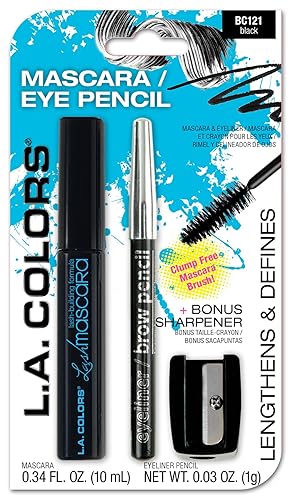 L.A. COLORS Mascara, Eyeliner Pencil & Sharpener, Black, CBC121 Beauty & Personal Care L.A. COLORS