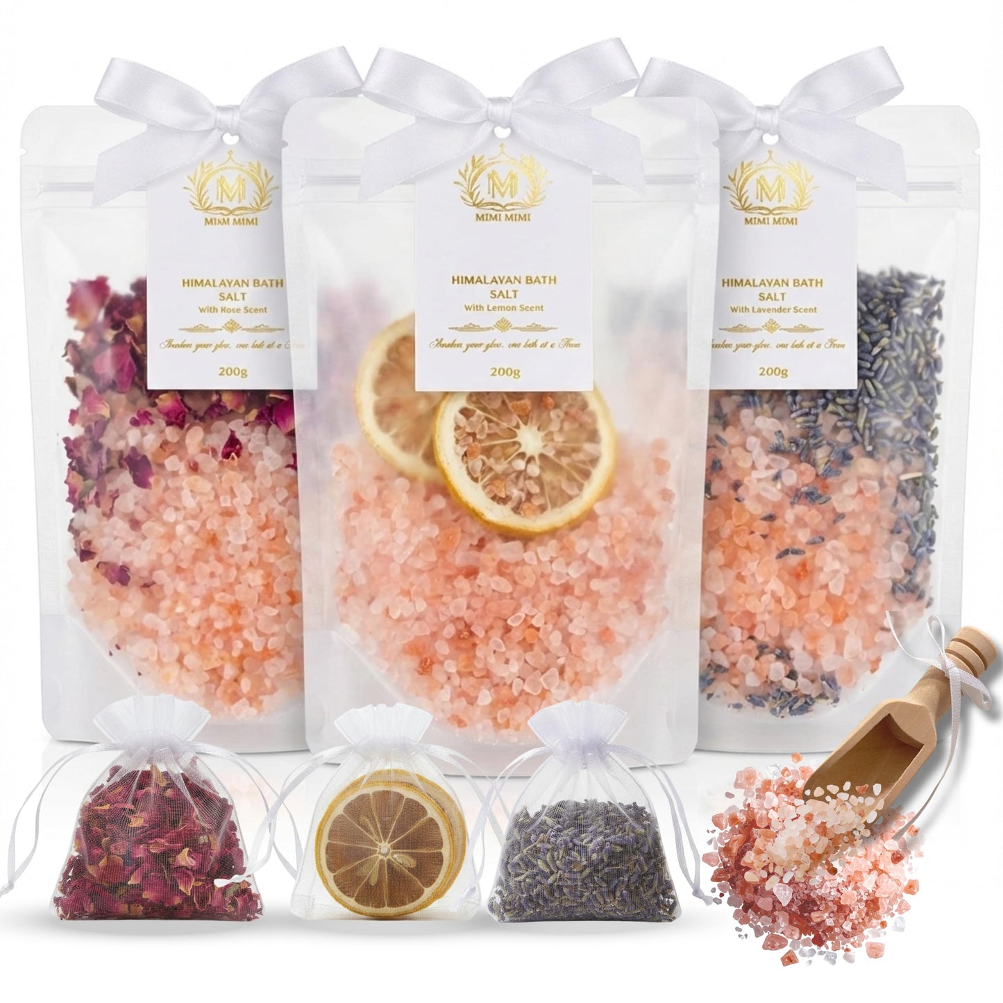 MIMI MIMI Pink Himalayan Bath Salt Gift Set with Rose, Lemon and Lavender - 3 x 200g Bath Salts for Women Relaxing, Natural Aromatherapy Gifts Beauty and Personal Care MIMI MIMI