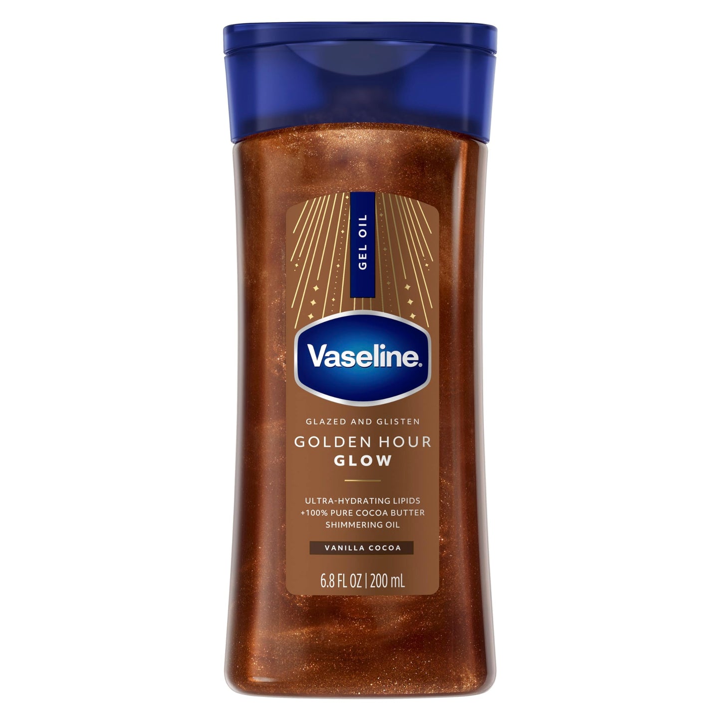 Vaseline Glazed and Glisten Golden Hour Body Gel Oil Glow Vanilla Cocoa Shimmering with Ultra-Hydrating Lipids and 100% Pure Cocoa Butter, 6.8 Oz Beauty & Personal Care Vaseline