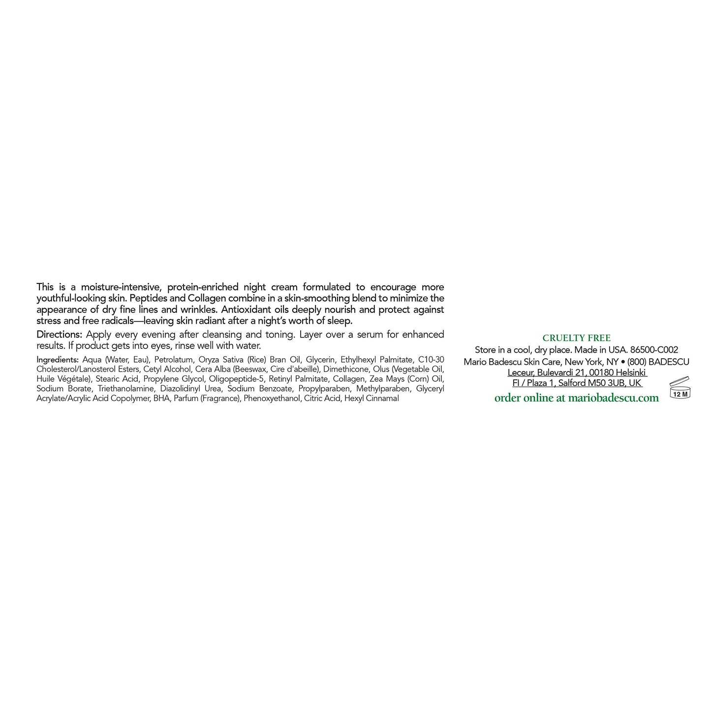 Mario Badescu Protein Night Cream for Dry and Sensitive Skin, Anti Aging Face Cream with Peptides, Collagen & Vitamins A & E, Reduces Wrinkles, Face Beauty & Personal Care Mario Badescu
