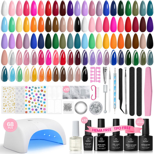 Beetles Deal Box Gel Nail Polish Kit with U V Light - 32 Colors Studio Essentials Gel Polish 68 Pcs Nail Kit with TPO & HEMA Free Base Coat Cat Eye Beauty and Personal Care beetles Gel Polish Default Title