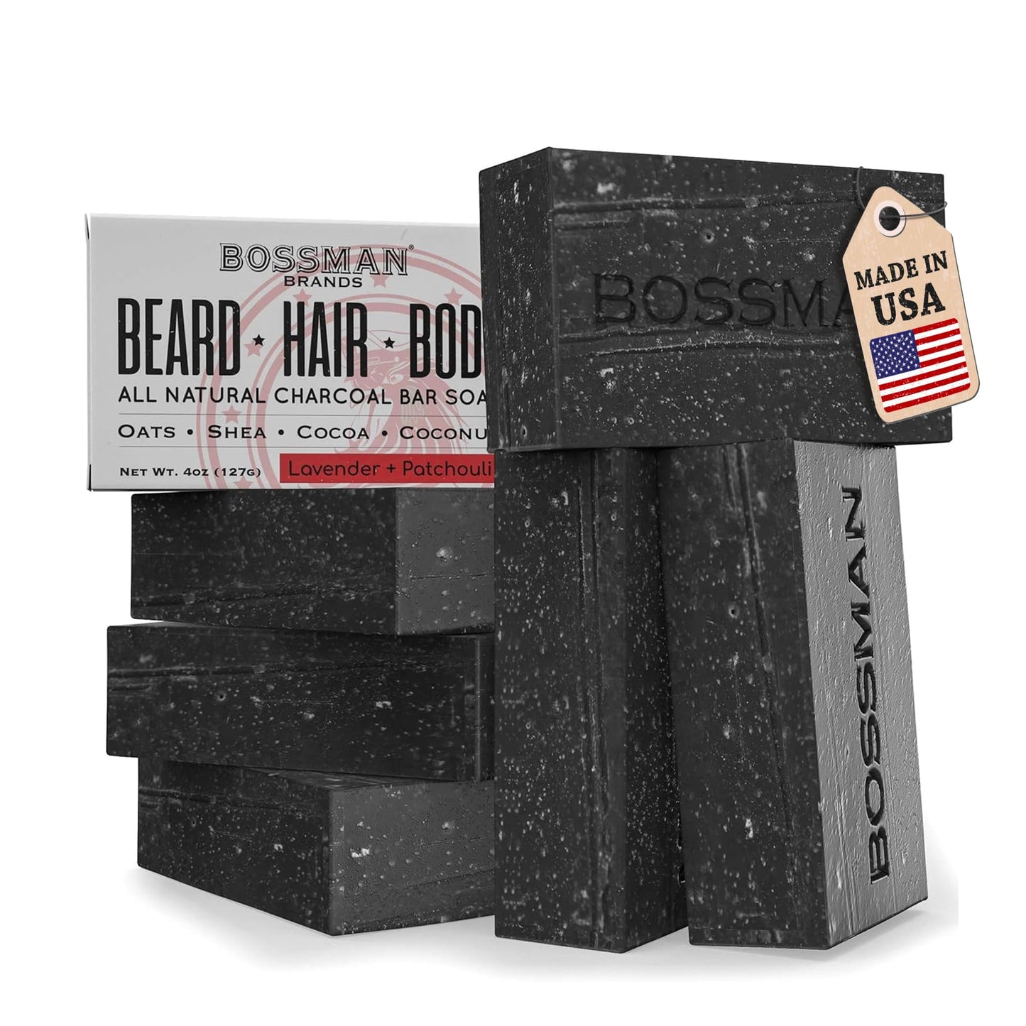 Bossman 6-Pack 4-in-1 Bar Soap for Men – All Natural Organic Beard Wash, Shampoo, Body Wash, Shaving Soap – Lavender & Patchouli Scent Beauty & Personal Care Bossman