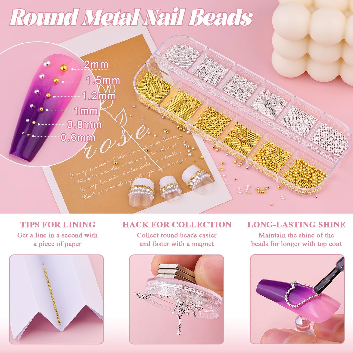 Flatback Rhinestones (Clear+AB) and Metal Steel Round Caviar Beads (Silver+Gold) with Rhinestones Glue Gel for Nail Art, Crystals Nail Charms Beauty and Personal Care BELLEBOOST