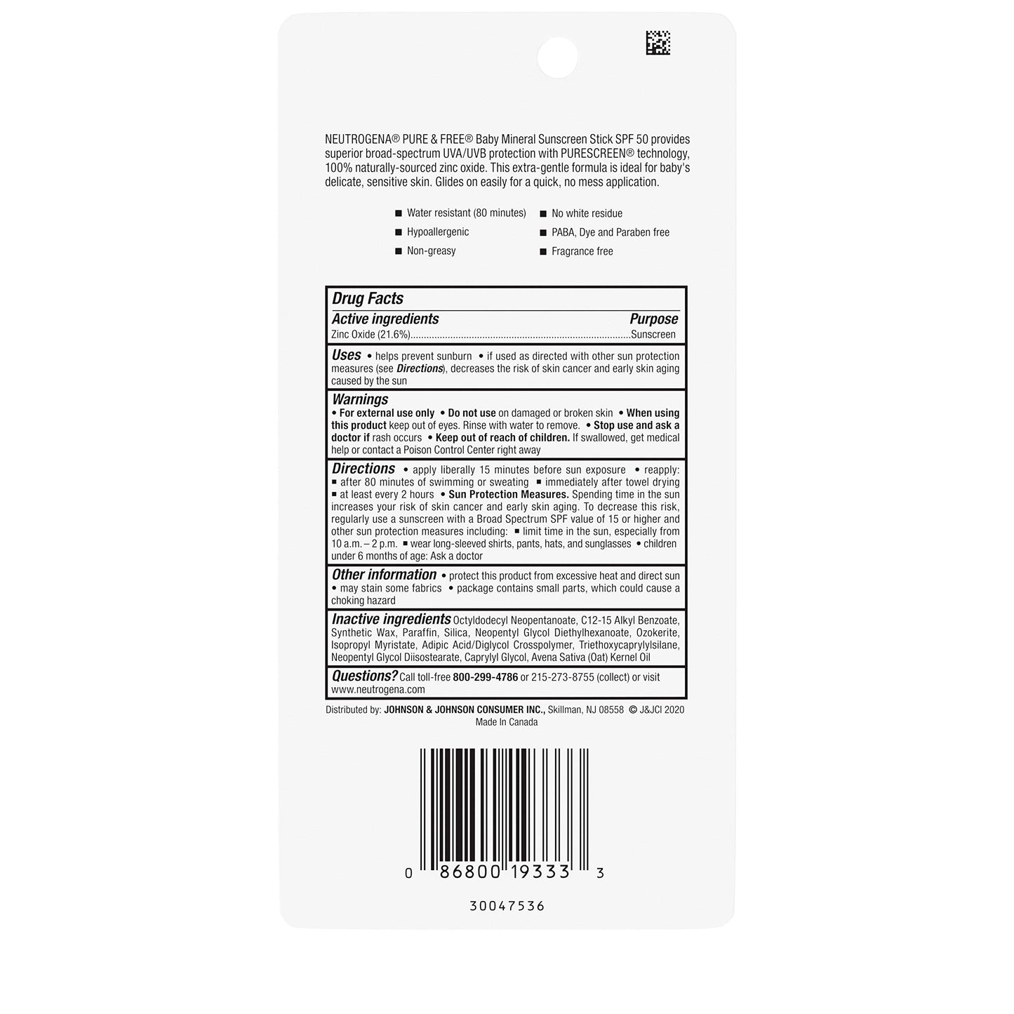 Neutrogena Pure & Free Baby Mineral Sunscreen Stick with Broad Spectrum SPF 50 & Zinc Oxide, Water-Resistant, Hypoallergenic, Paraben-, Dye- Beauty & Personal Care Neutrogena