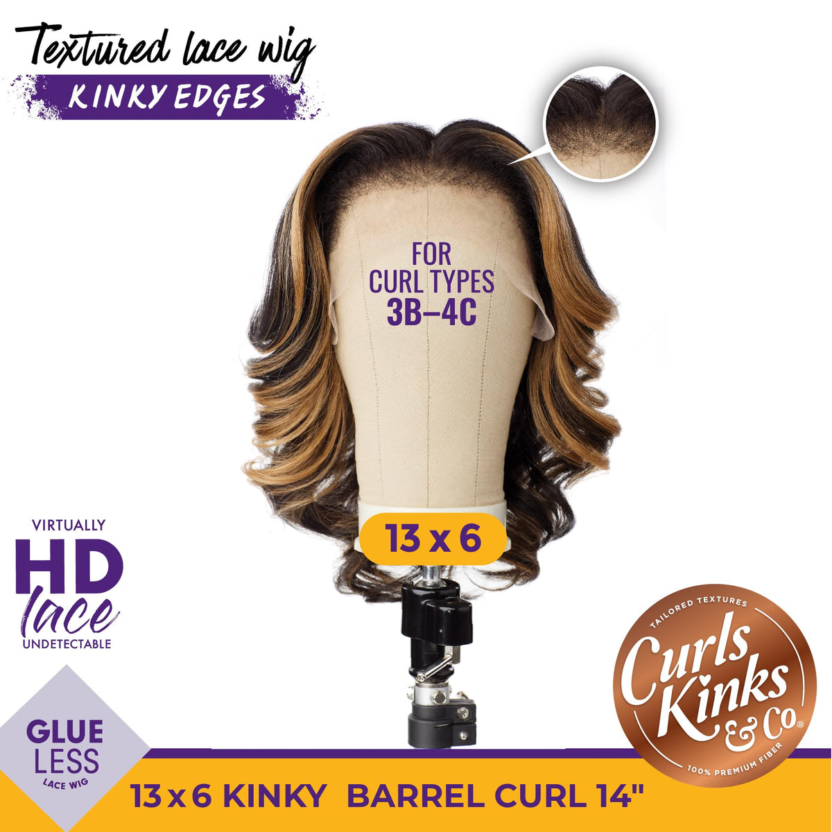 Sensationnel CKCO Kinkyedges Wig-Kinky Barrel Curl 14 Inch, BALAYAGEGOLD
