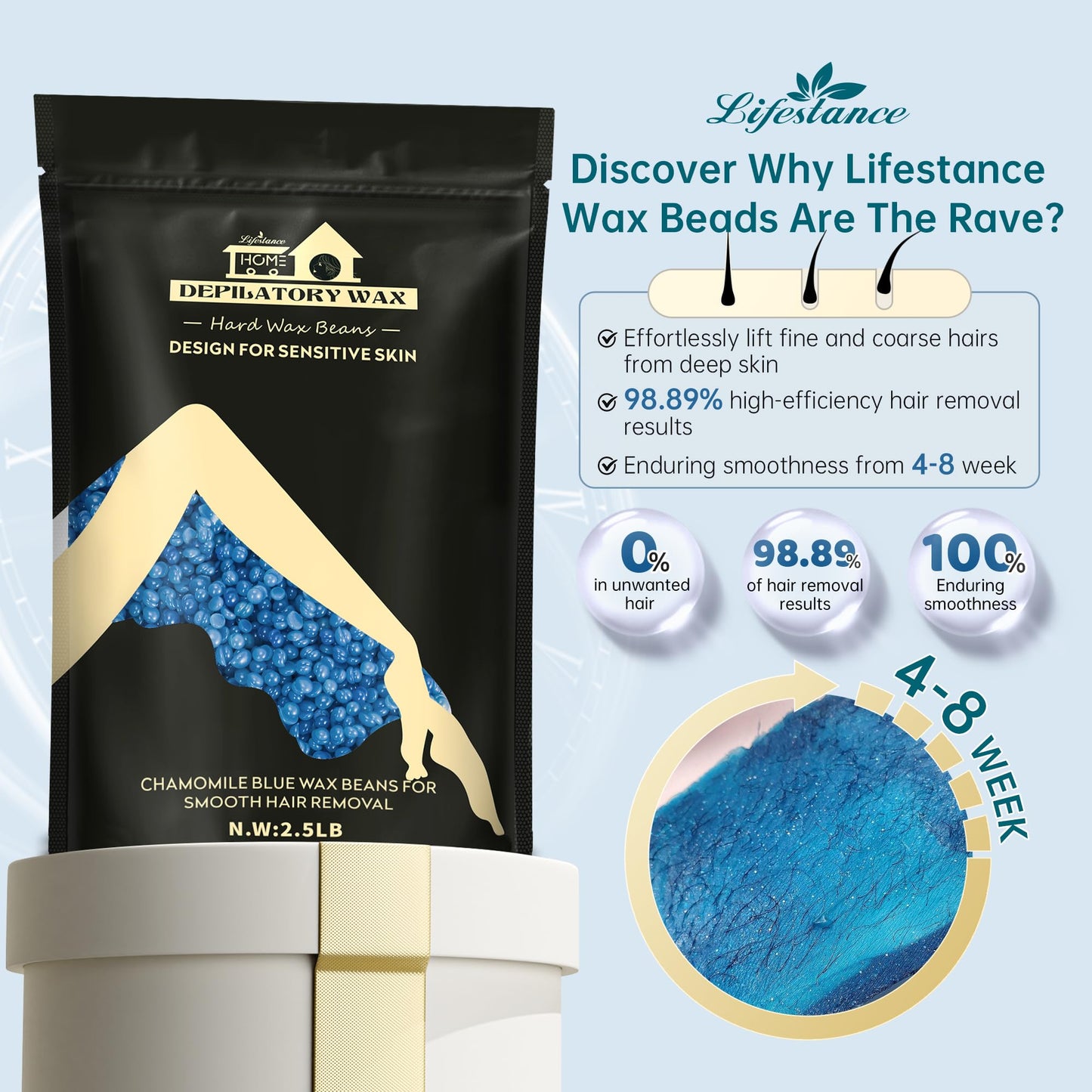 Lifestance 2.5lb Wax Beads Kit, Chamomile Hard Wax Beans For Hair Removal Brazilian Bikini Face, Painless Waxing for Fine Coarse Hair Women Men Large Beauty and Personal Care Lifestance