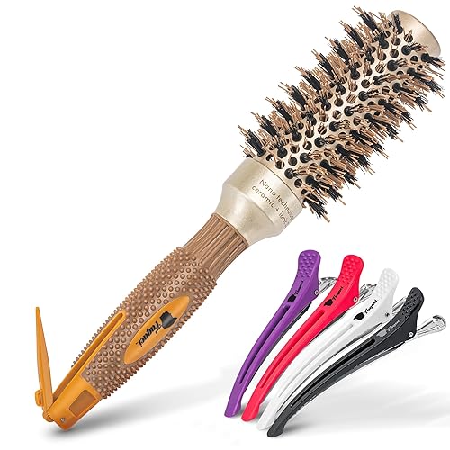 Fagaci Small Round Brush for Blow Drying with Natural Boar Bristle, Hair Styling, Drying, Healthy Hair and Add Volume, Ceramic Gold, Hair Brush + 4 Beauty & Personal Care Fagaci