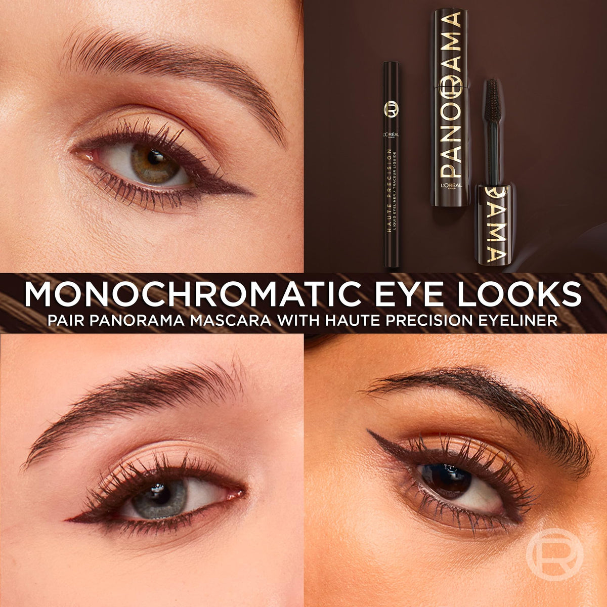 L'Oreal Paris Voluminous Panorama Chromatic Mascara, Volumizing and Lengthening Brown Mascara, Longwear, Smudge-Resistant and Washable, 705 Brown