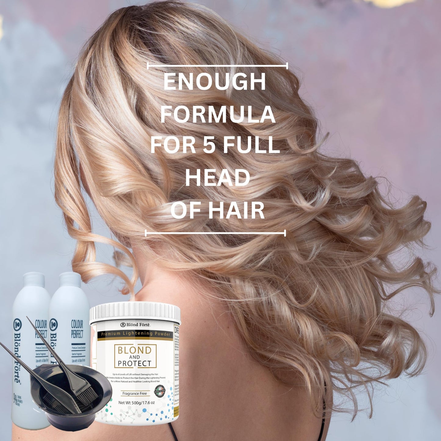 1 Lbs/17 Oz Tub Blond And Protect Premium Hair Lightener 8+ Levels + 13.5 Oz/400 ml Developer Volume & Hair Coloring Brush (Bundle - 5 items) (20 Beauty & Personal Care Blond Forte