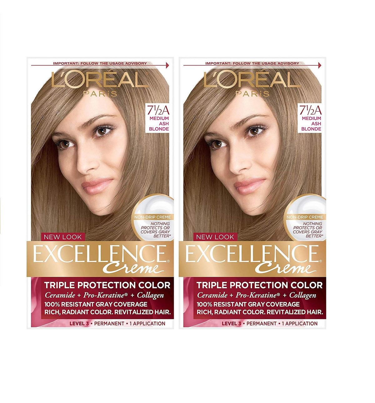 L'Oreal Paris Excellence Crème Permanent Hair Dye, Triple Care Hair Color with Pro-Keratine Complex for 100% Gray Hair Coverage, 7.5A Medium Ash Beauty & Personal Care L'Oreal Paris