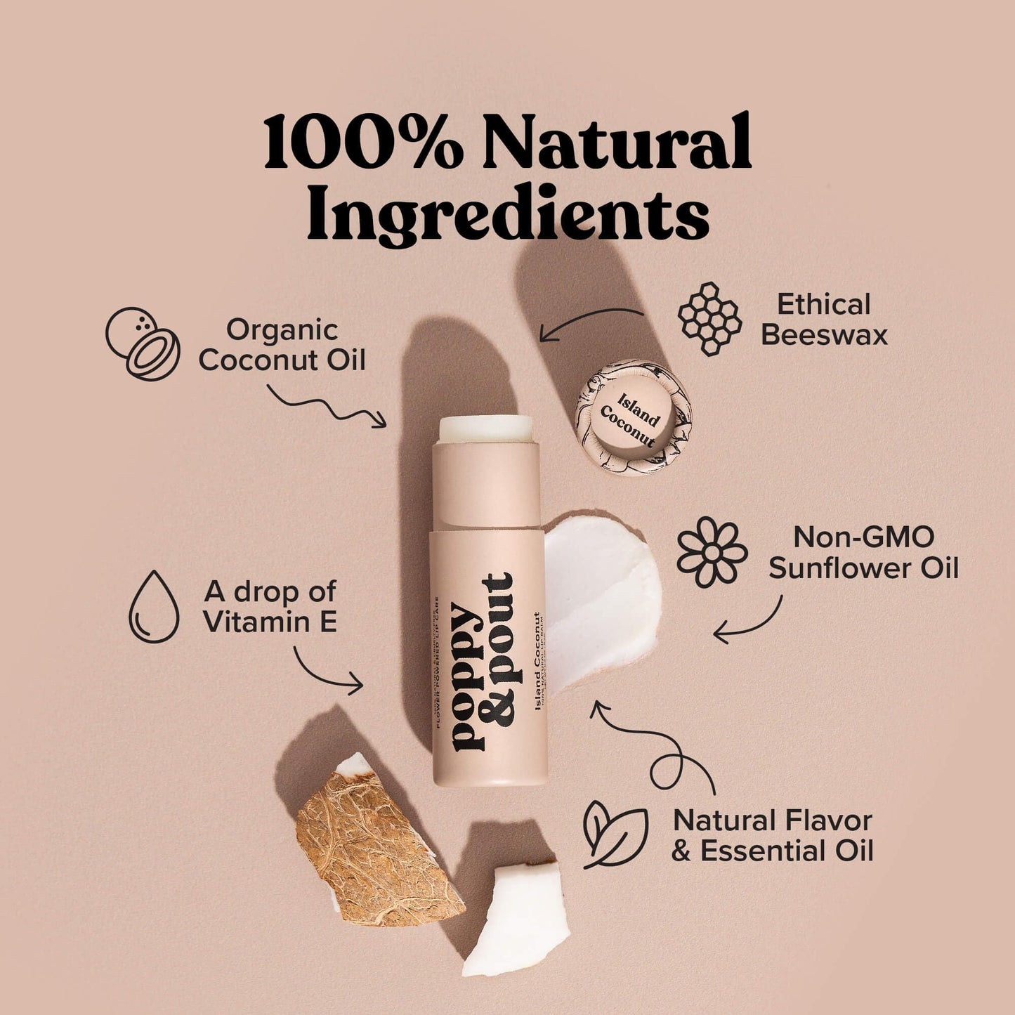 Poppy & Pout Island Coconut Jumbo Lip Balm | All Natural Lip Balms & Moisturizers | Hydrates with Beeswax, Vitamin E, Organic Coconut Oil | Beauty & Personal Care Poppy & Pout