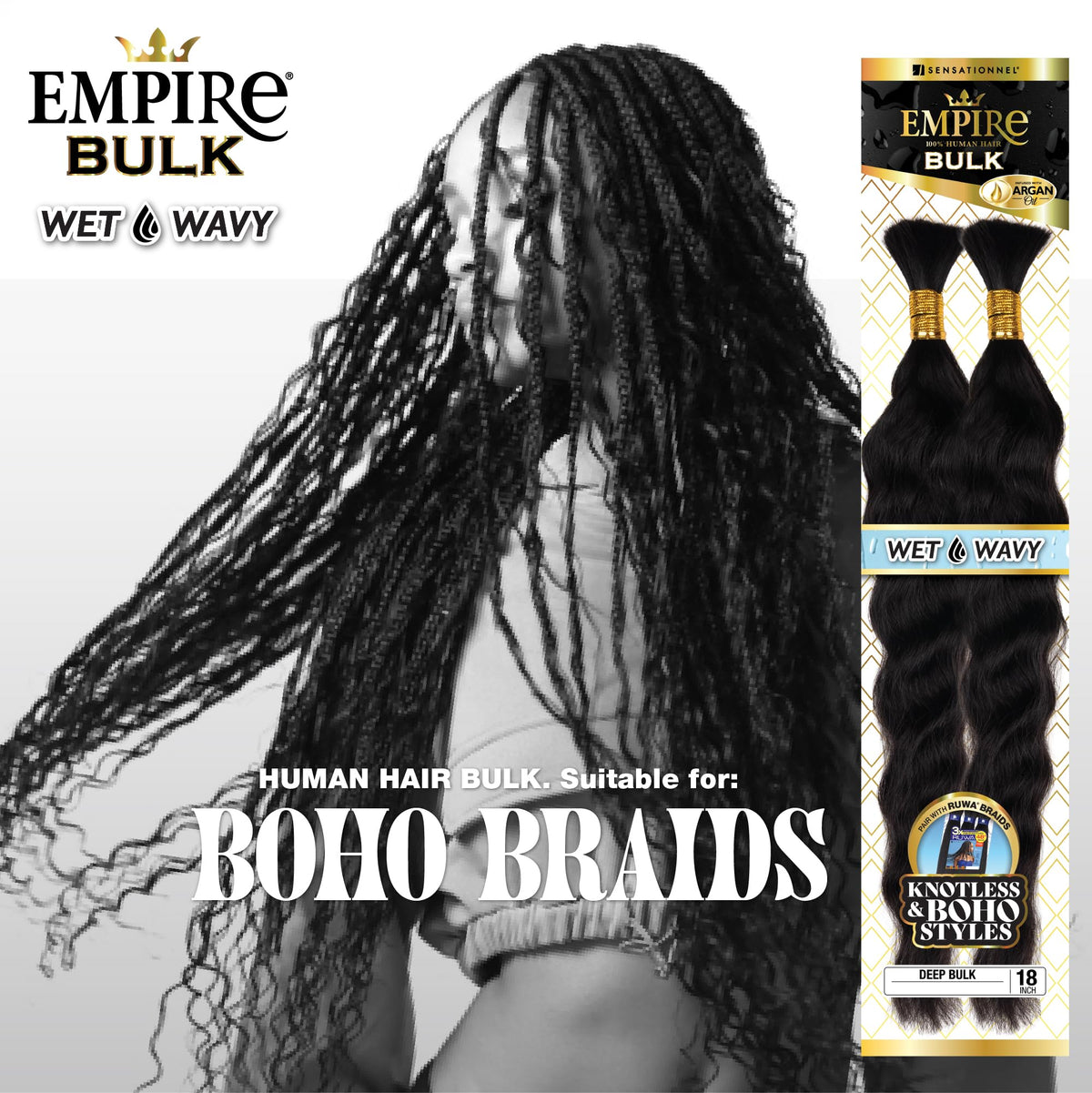Sensationnel Empire Bulk Braiding-Wet and Wavy Deep,1pk 18in, 2 DARKBROWN