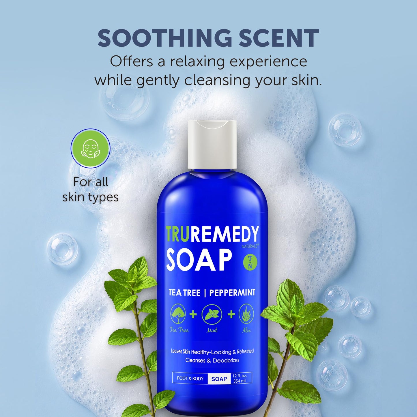 Truremedy Naturals 12 oz Tea Tree Oil Body Wash - Invigorating Tea Tree Soap with Peppermint, Aloe, Eucalyptus, Coconut and Olive Oil - Refreshing Beauty and Personal Care Truremedy Naturals
