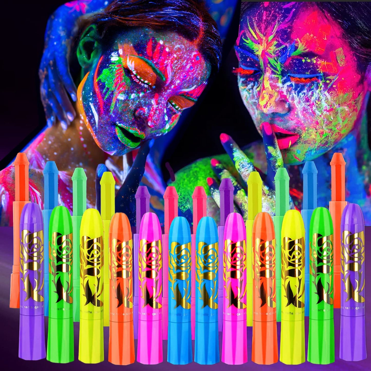 12 PCS Glow Face Body Paint, Glow In The Dark Under UV Black Light Sticks Makeup Neon Face Painting Kits for Adult Halloween Festival Accessory Glow Beauty and Personal Care eyigylyo Default Title