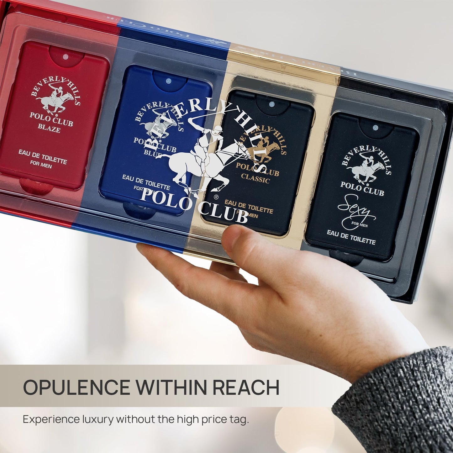 Beverly Hills Polo Club MENS 4PC 20ML POCKET SPRAY - ORIGINAL STRIPED - CONTAINS BLAZE/CLASSIC/BLUE/SEXY Beauty & Personal Care Beverly Hills Polo Club