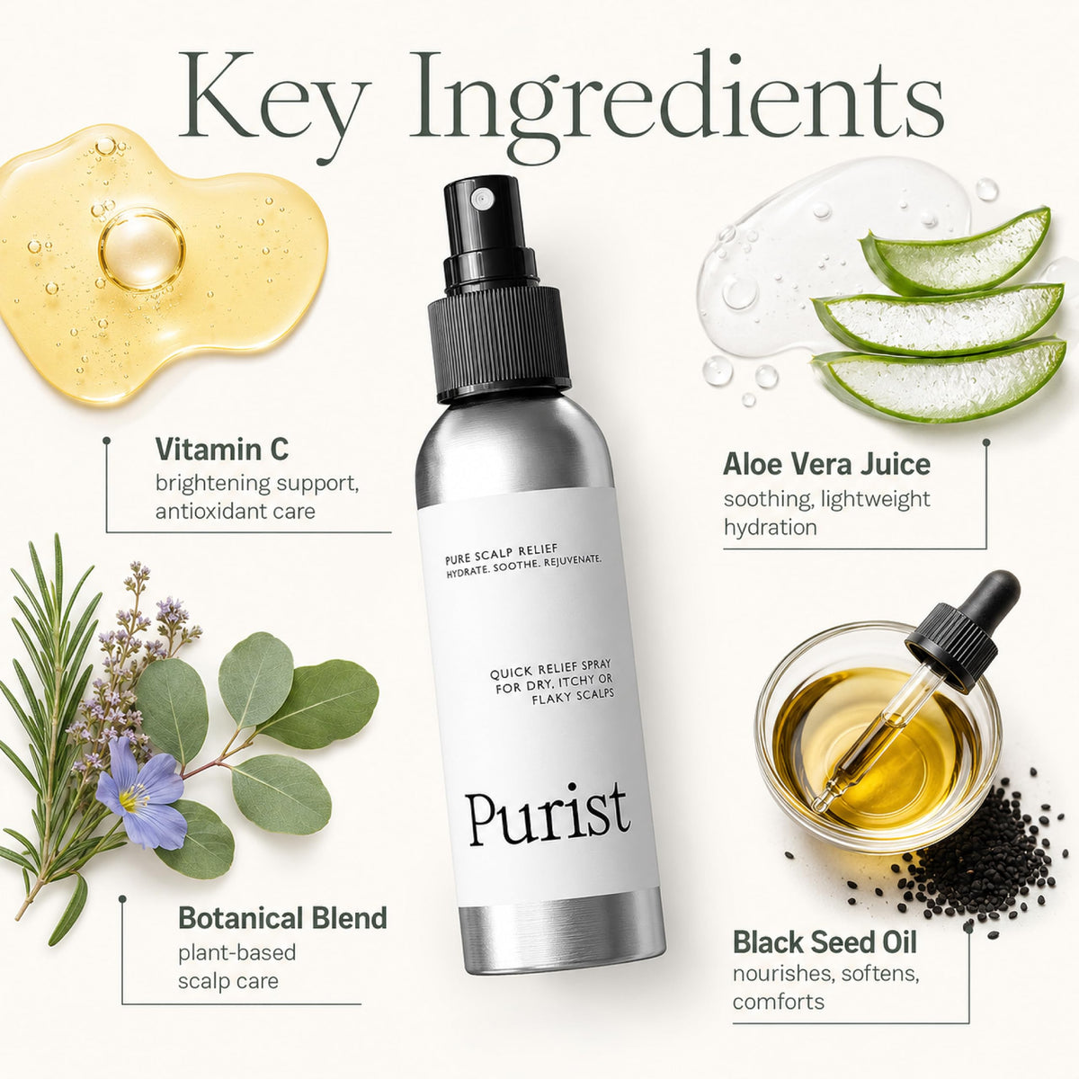Purist Dandruff Spray - Leave-In Itchy, Dry Scalp Treatment - Hydrating, Lightweight, Soothing Scalp Moisturizer - Scalp Care Spray for Dryness,