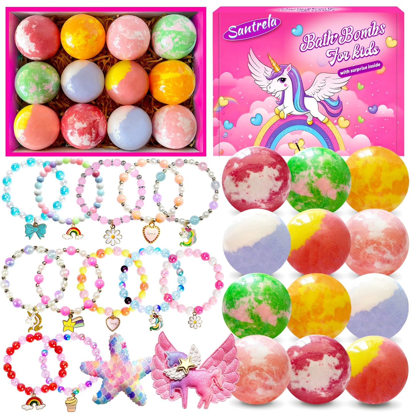 Bath Bombs for Kids Girls with Surprise Toys Inside, Bath Bombs with Jewelry Toys, Birthday Gifts for Girls 4 5 6 7 8 Years Old, Daughter Beauty and Personal Care Santrela
