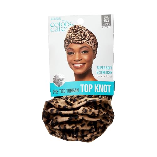 KISS COLORS & CARE Top Knot Pre-Tied Turban - Leopard - Stylish, Stretchy & Soft for Sleeping, Maximum Hair Protection, Minimizes Breakage Beauty & Personal Care KISS COLORS & CARE