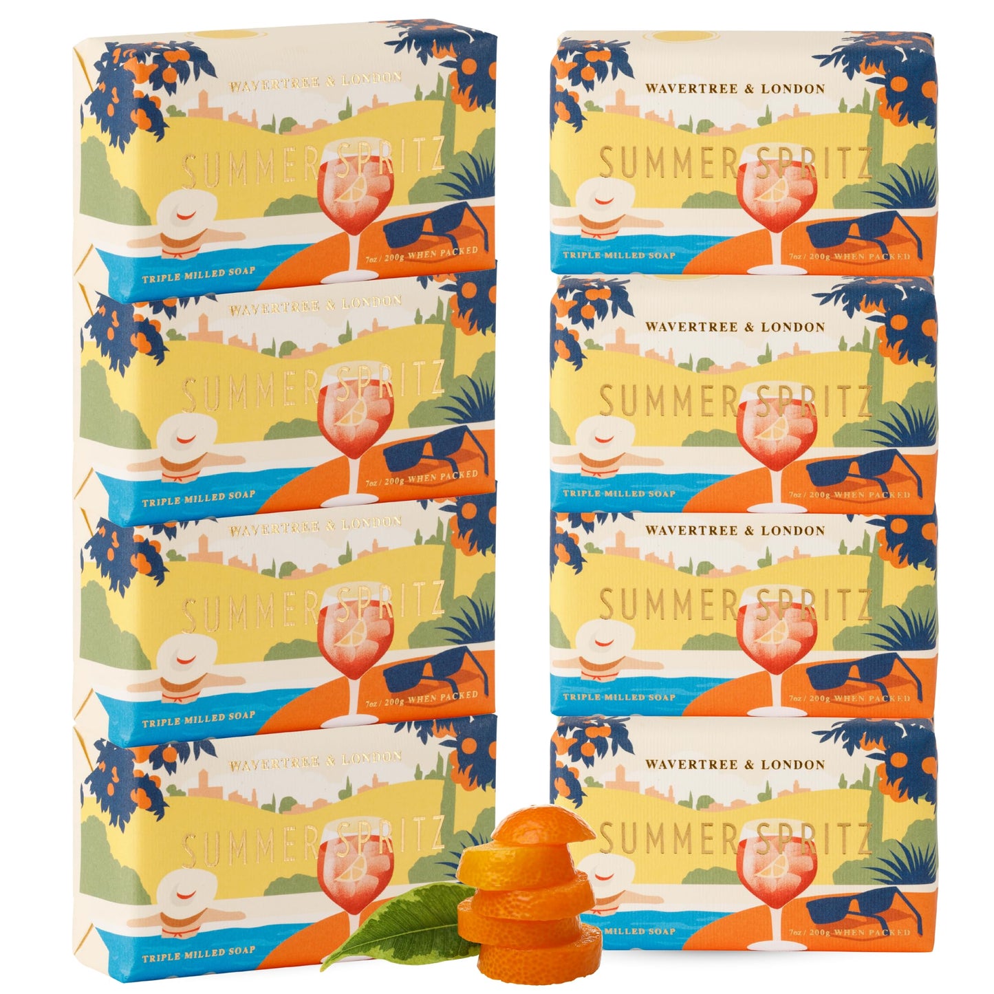 Wavertree & London Summer Spritz Scented Natural Soap (8 Bars), 7oz Moisturizing French Triple Milled Soap Bars enriched with shea butter - Pure Plant Beauty & Personal Care Wavertree & London