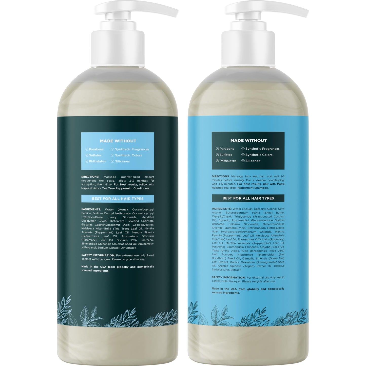 Tea Tree Mint Shampoo and Conditioner - Tea Tree Rosemary Mint Shampoo and Conditioner Set Sulfate Free for Daily Clarifying and Dry Scalp Care Beauty & Personal Care Maple Holistics