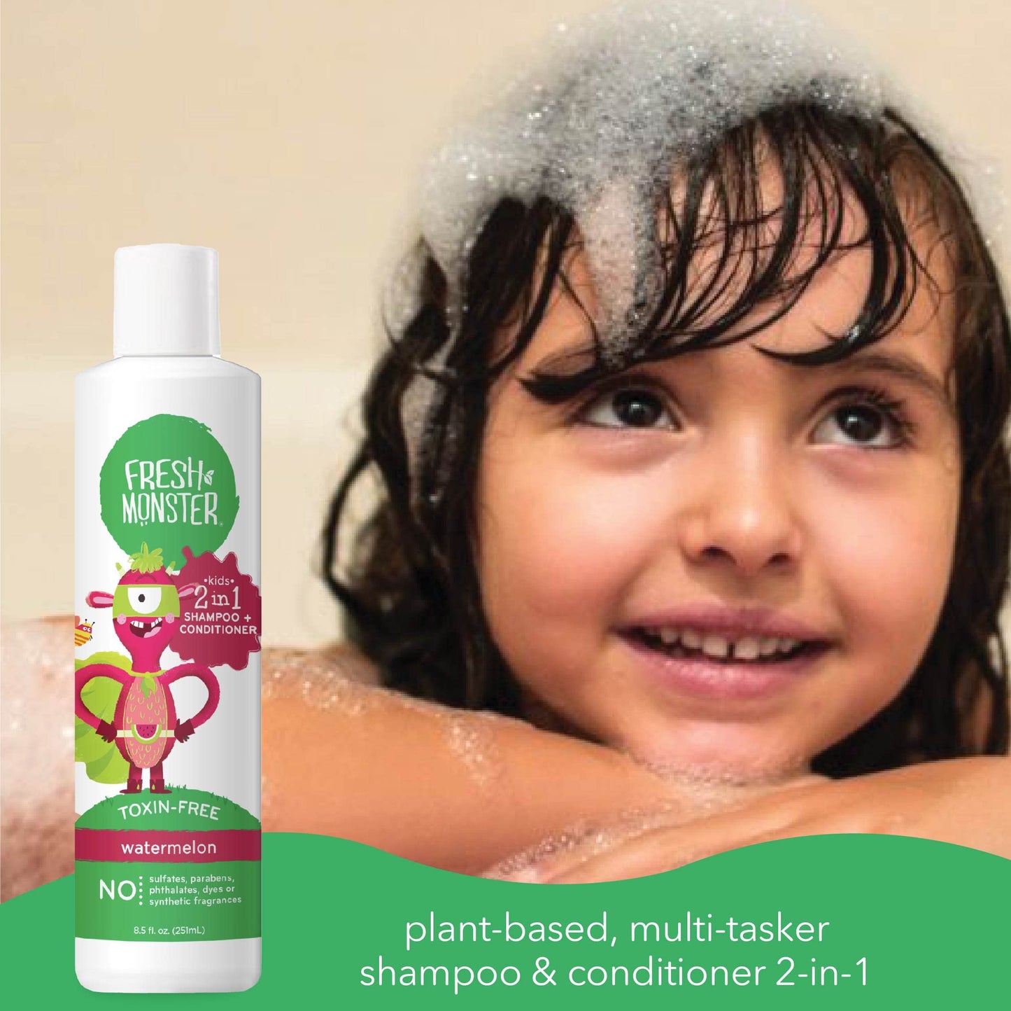 Fresh Monster 2-in-1 Kids Shampoo & Conditioner, Toxin-Free, Hypoallergenic, Tear-free Shampoo & Conditioner for Kids, Watermelon (2 Pack, 8.5oz/each) Beauty & Personal Care Fresh Monster