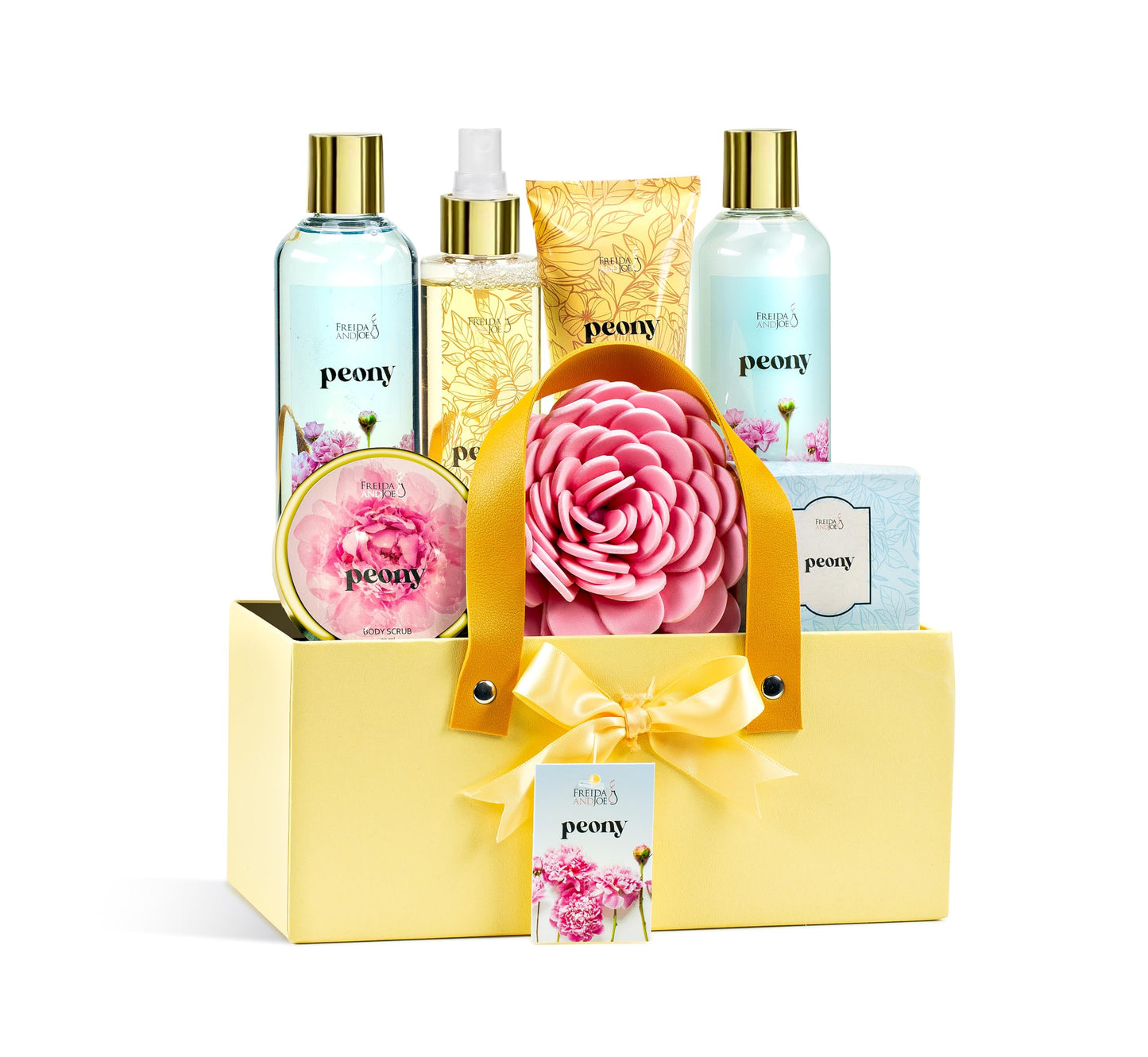Peony Spa Gift Basket for Women - Mother’s Day Bath & Body Gift Set with Shower Gel, Bubble Bath, Body Mist, Bath Salts & Scrub - Self Care Gift Box Beauty and Personal Care Freida and Joe