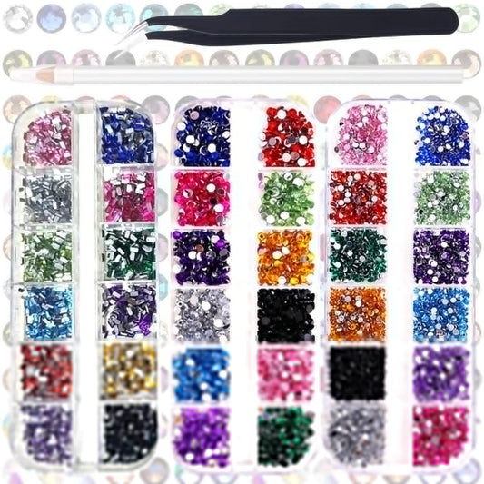 3 Pack Nail Art Rhinestone Flatback Gems Crystals Diamond for Nail Decoration Mixed Color Round Rhinestones Kit with Pickup Pencil and Tweezer for DIY Beauty & Personal Care ONEUPIN