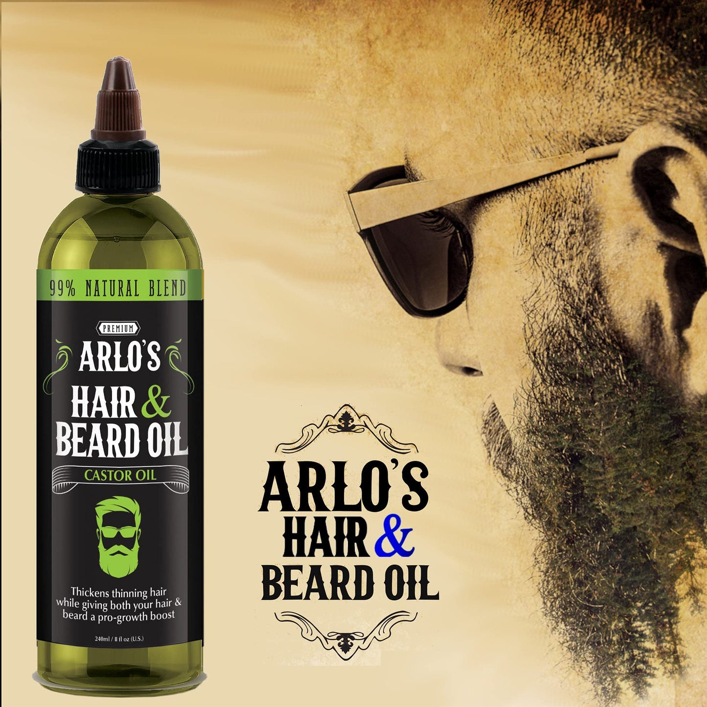 Arlo's Hair and Beard Oil with Castor Oil 8 oz. - Hair Oil, Mustache Oil and Beard Oil Growth Beauty & Personal Care Arlo's