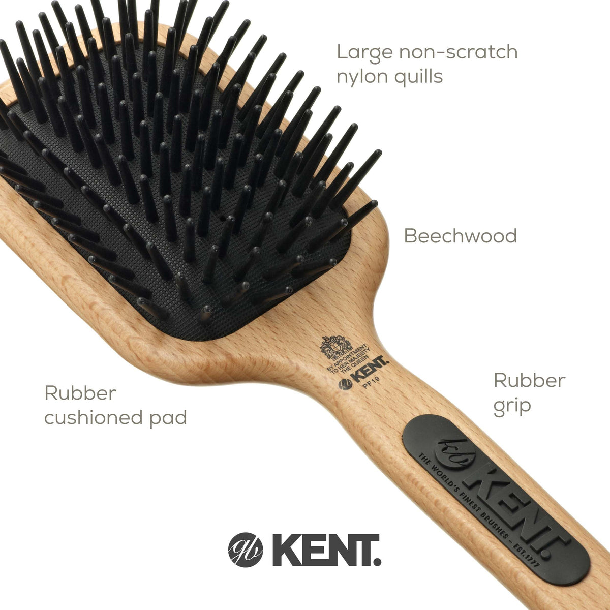 Kent PF19 Beechwood Cushion Paddle Brush - Scalp Massager and Detangler - The Hair Brush for Thick Hairs - Scalp Massager Growth Stimulator, Detangler