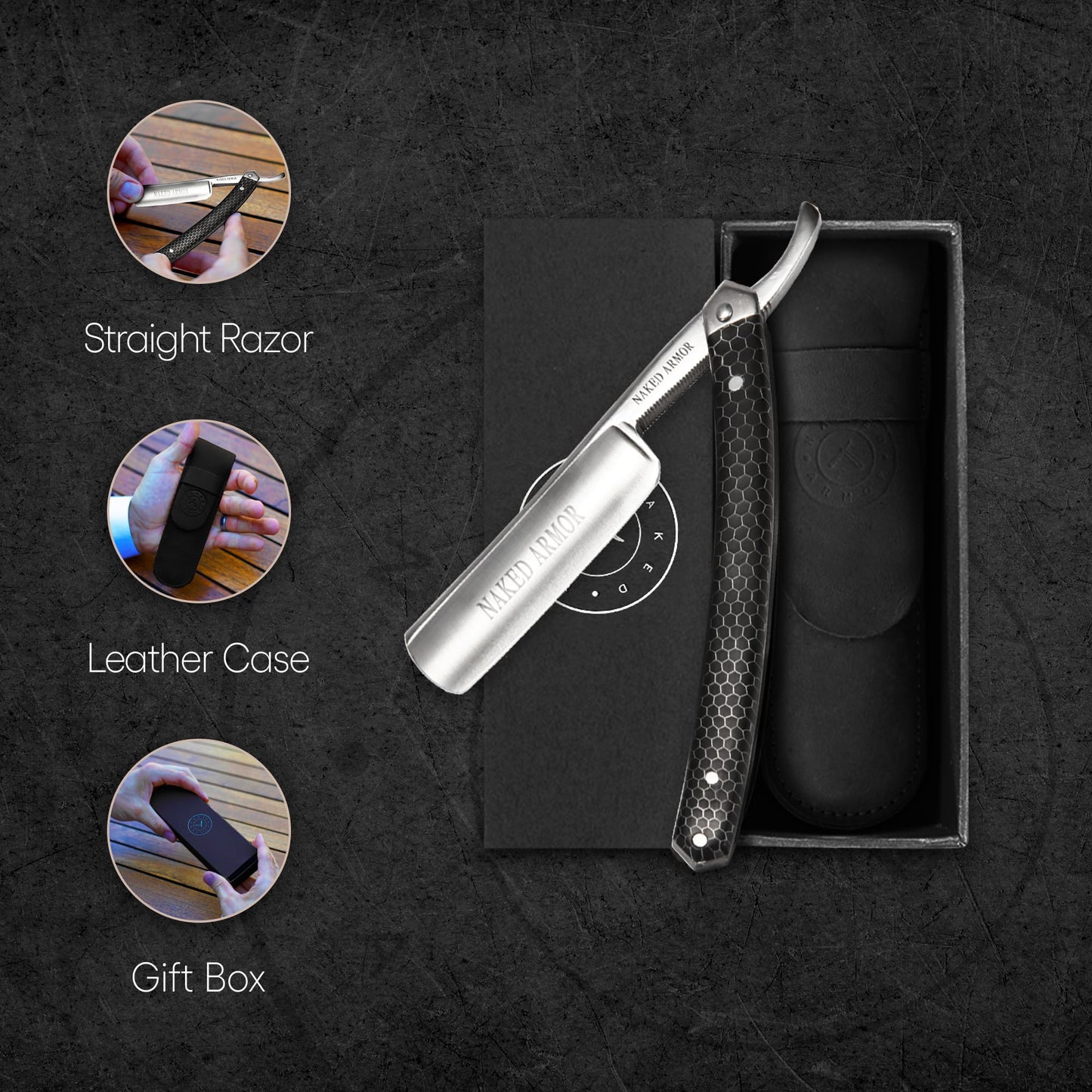 Naked Armor Elyan Straight Razor - Shave Ready 7/8" Round Nose Japanese Steel Straight Razors for Men with Resin Scale, Case Included, Close Shave Beauty and Personal Care Naked Armor