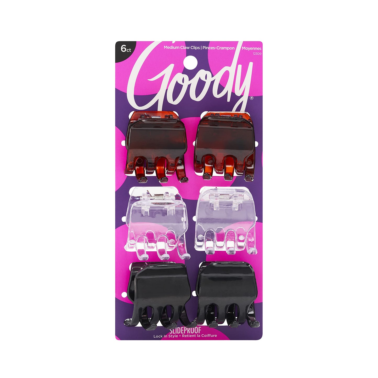 Goody Classic Claw Hair Clips - 6-Count, Clear, Brown and Black - 1/2 Claw Will Gently Keep Hair Secured In Place with a Long Lasting Hold, color may Beauty & Personal Care GOODY