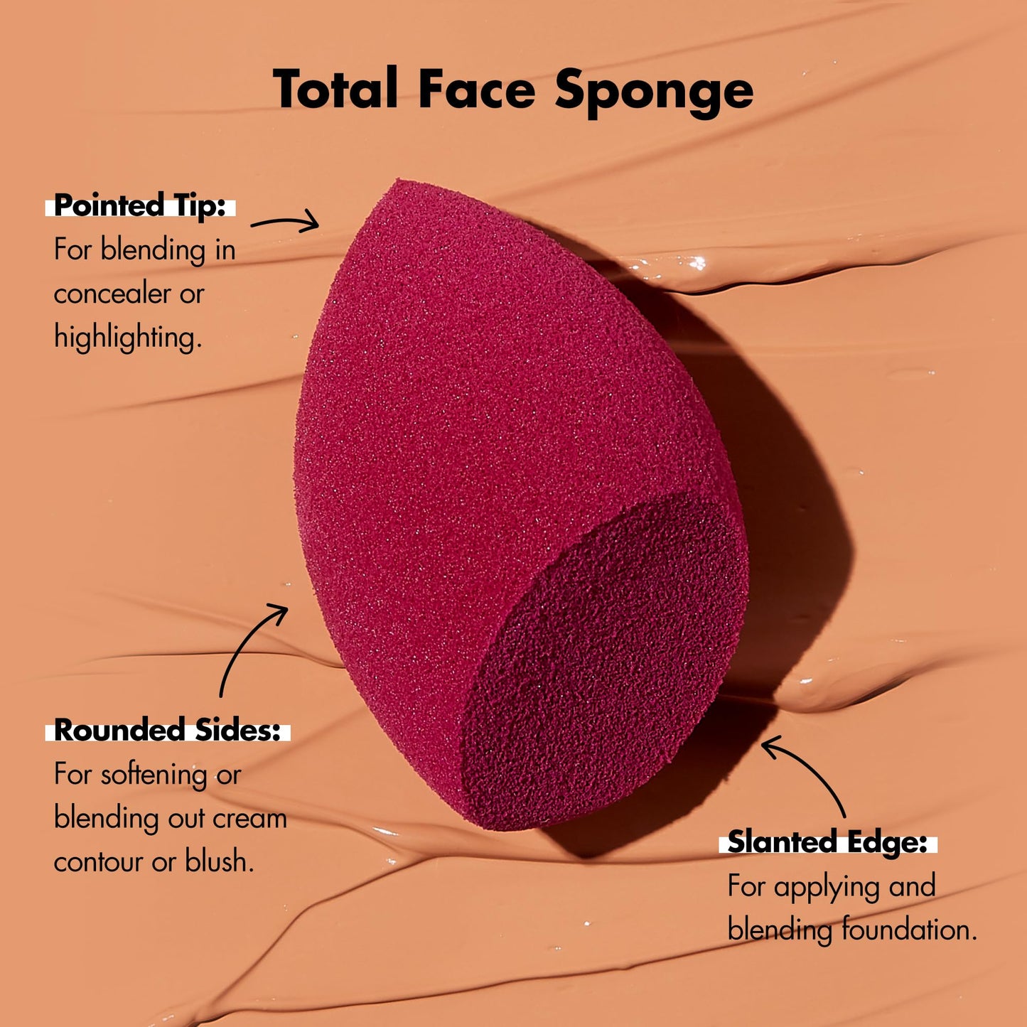 e.l.f. Total Face Blending Sponge, Latex-Free Makeup Sponge With Angled & Rounded Sides For Concealer, Foundation & more, Vegan & Cruelty-Free Beauty & Personal Care e.l.f.