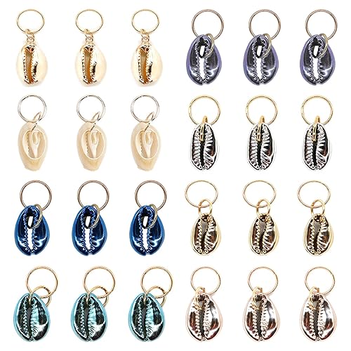 Dephnes 24 PCS Hair Jewelry for Women Braiding Hair Dreadlocks Ring Electroplated Shells Pendants Clips for DIY Shell Charms Hair Decorations Beauty & Personal Care Dephnes