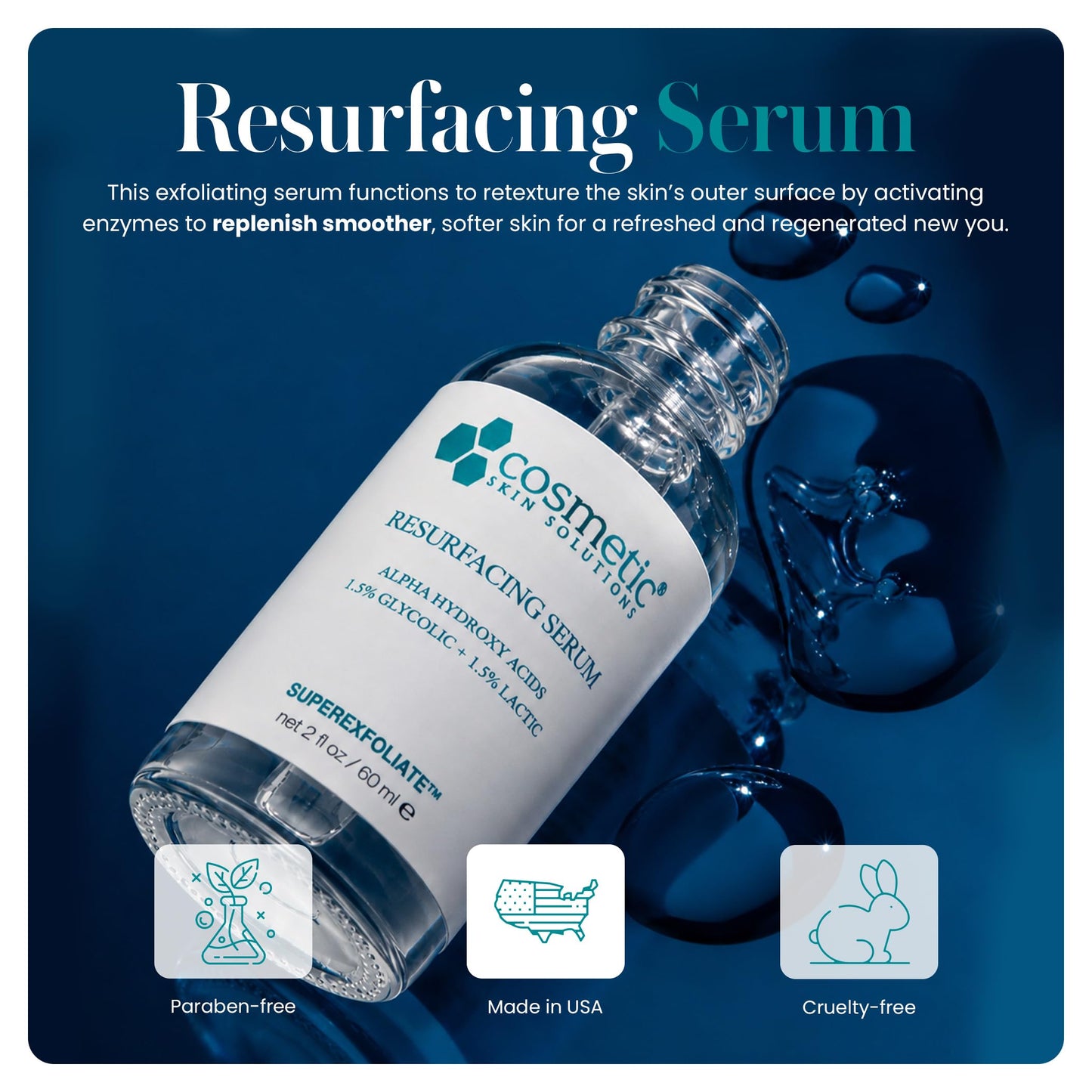 Resurfacing Serum, Gentle Liquid Exfoliator with Glycolic & Lactic Acid, Pore Minimizer & Skin Retexturizing Face Serum for Smooth, Soft & Radiant Beauty & Personal Care Cosmetic Skin Solutions
