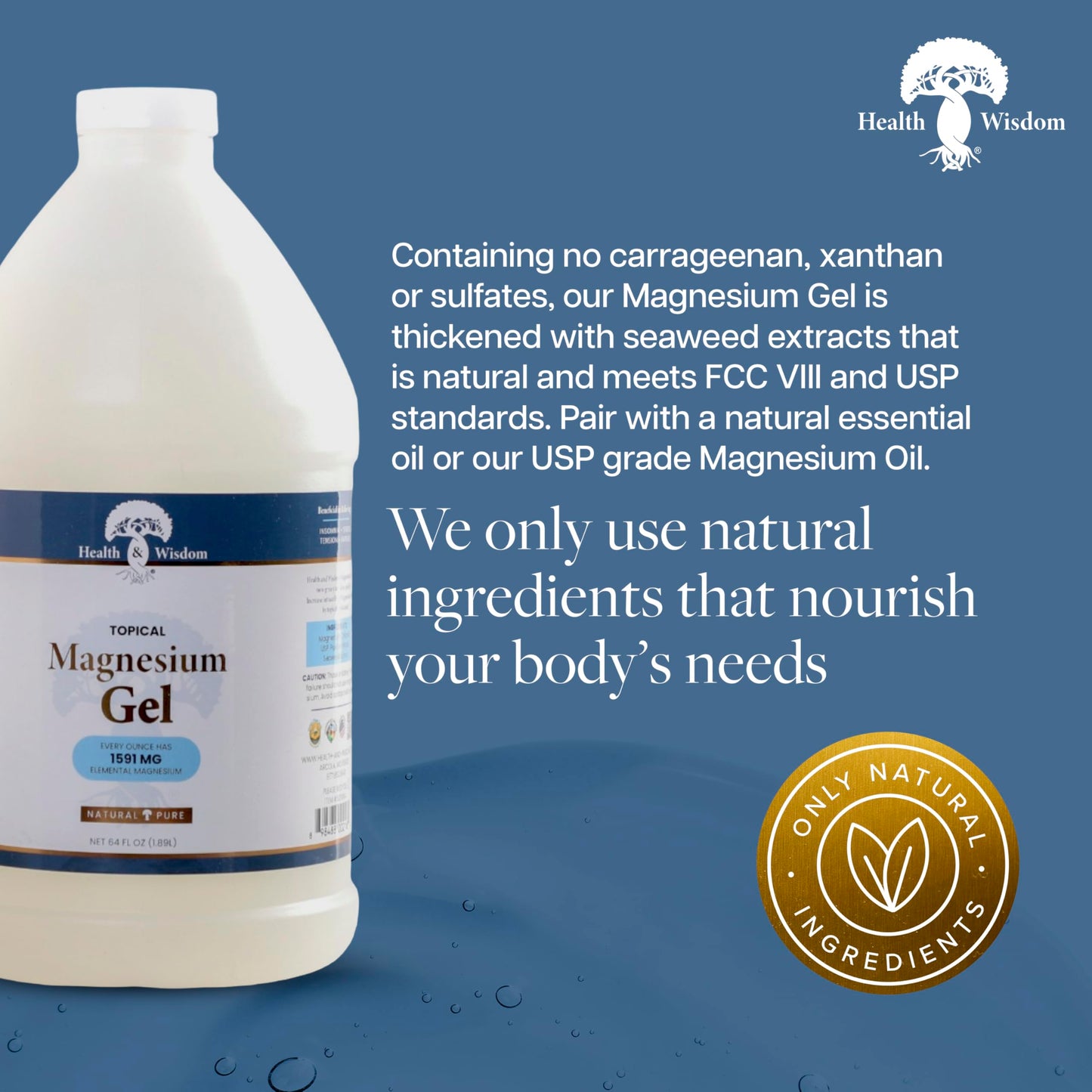 Health & Wisdom Pure Magnesium Gel with Seaweed Extract - USP Grade Topical Muscle & Joint Relief- Natural and Pure Skin & Scalp Moisturizing Beauty & Personal Care Health and Wisdom