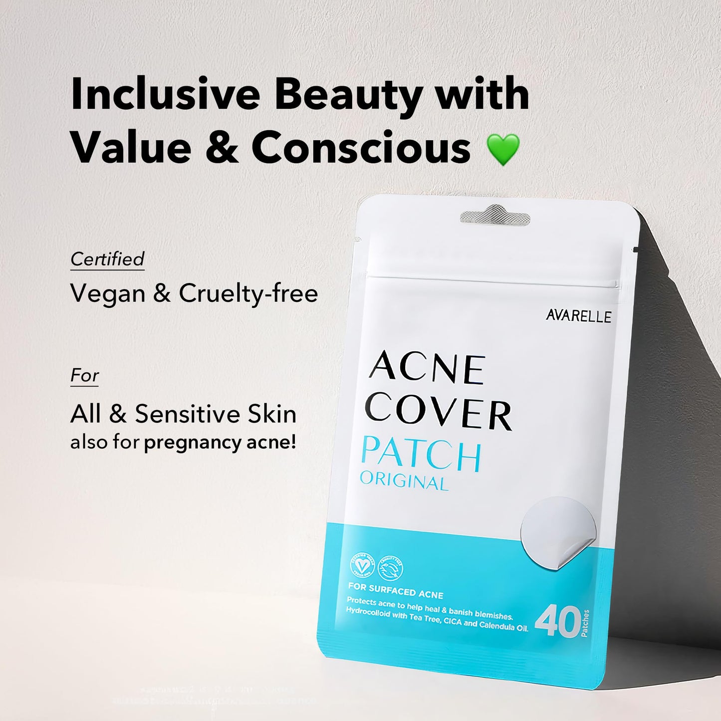 AVARELLE Cover Patches (40 Count) Absorbing Hydrocolloid Spot Cover with Tea Tree Oil, Calendula Oil and Cica, Certified Vegan, Cruelty Free Beauty & Personal Care AVARELLE