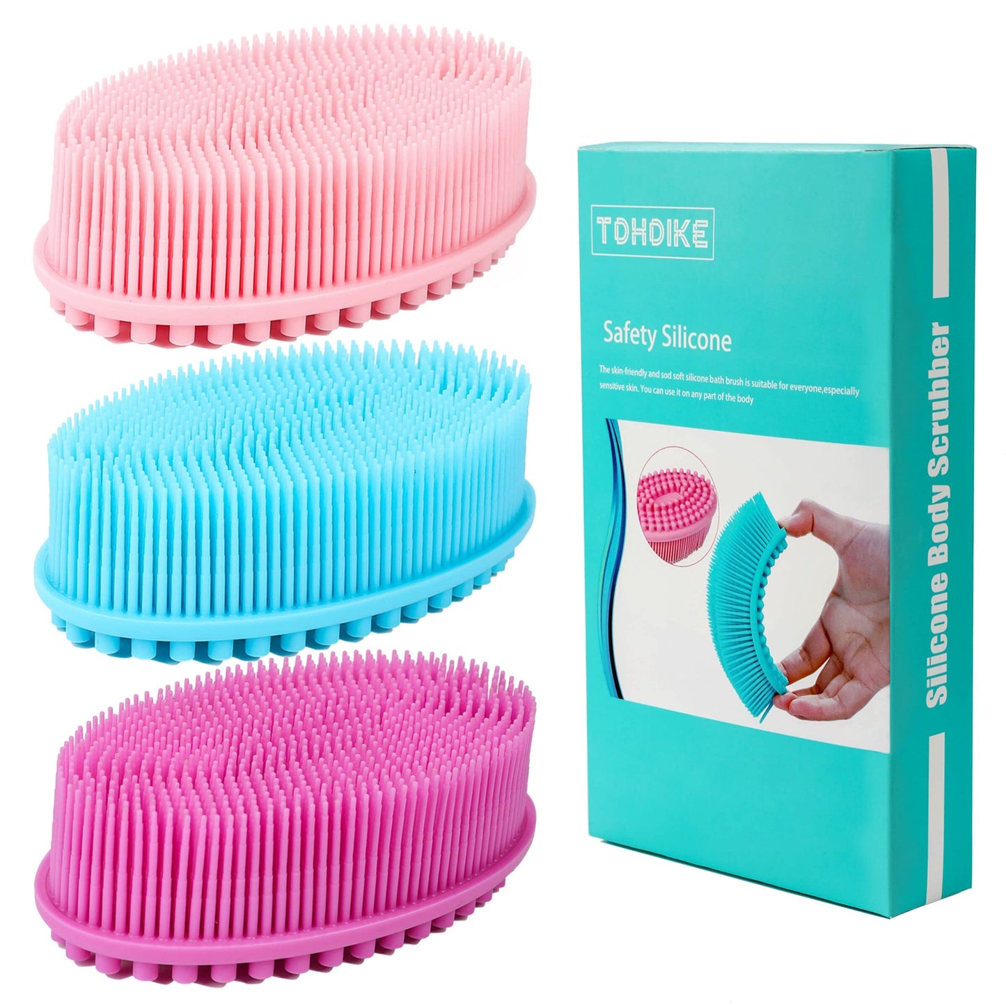 TDHDIKE Silicone Body Scrubber Loofah - Set of 3 Soft Exfoliating Body Bath Shower Scrubber Loofsh Brush for Sensitive Kids Women Men All Kinds Beauty & Personal Care TDHDIKE