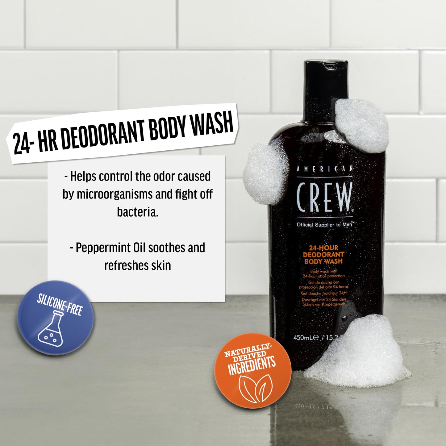American Crew Men's Body Wash & Deodorant, 24-Hour Odor Protection with Silver Citrate & Peppermint Oil, Soothing & Refreshing, 15.2 fl oz Beauty and Personal Care AMERICAN CREW