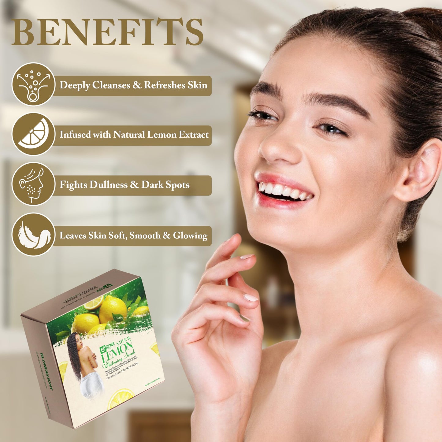 BLONDELIGHT Lemon Soap | Refreshing & Moisturizing Bar with Shea Butter & Natural Oils for Soft, Clean Skin | Invigorating Lemon Zest, Gentle Daily Beauty & Personal Care BLONDELIGHT